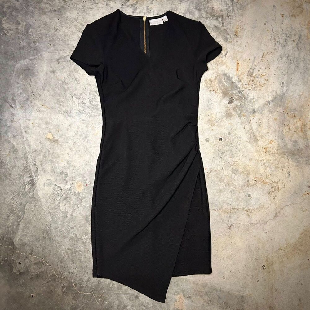 Bisou Bisou Black Short Sleeve Sheath Dress Wrap Style